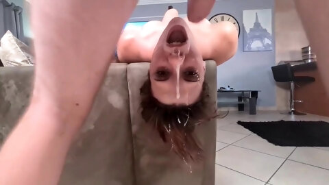 Hardcore Gagging Upside Down Face Fuck For Petite Milf Deepthroat