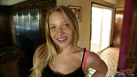 Skinny blonde babe Alyssa Branch moans during passionate fucking