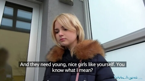 Public Agent Hot Blondes Gets a Mouthful of Cum after Fucking for Cash