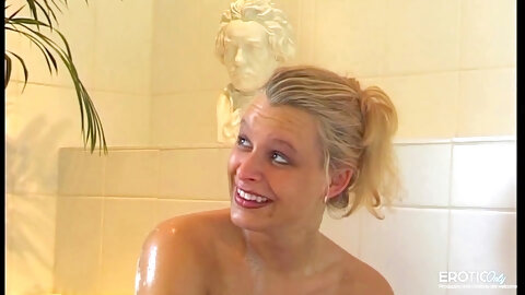 Blonde babe takes her stepbrother's shaft in the bathroom