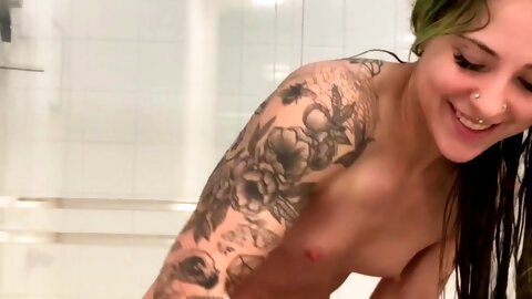 SMALL TIT BRUNETTE TATTOOED TEEN GIRLFRIEND CAUGHT IN SHOWER